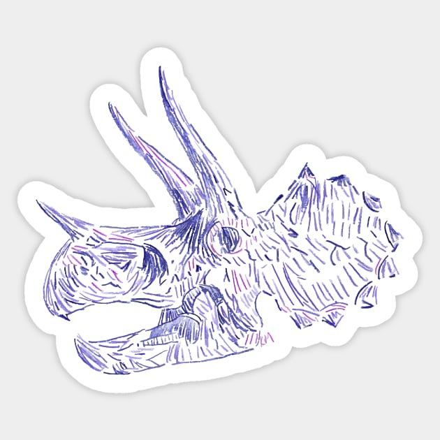 Triceratops Skull in color Sticker by Katherine Montalto